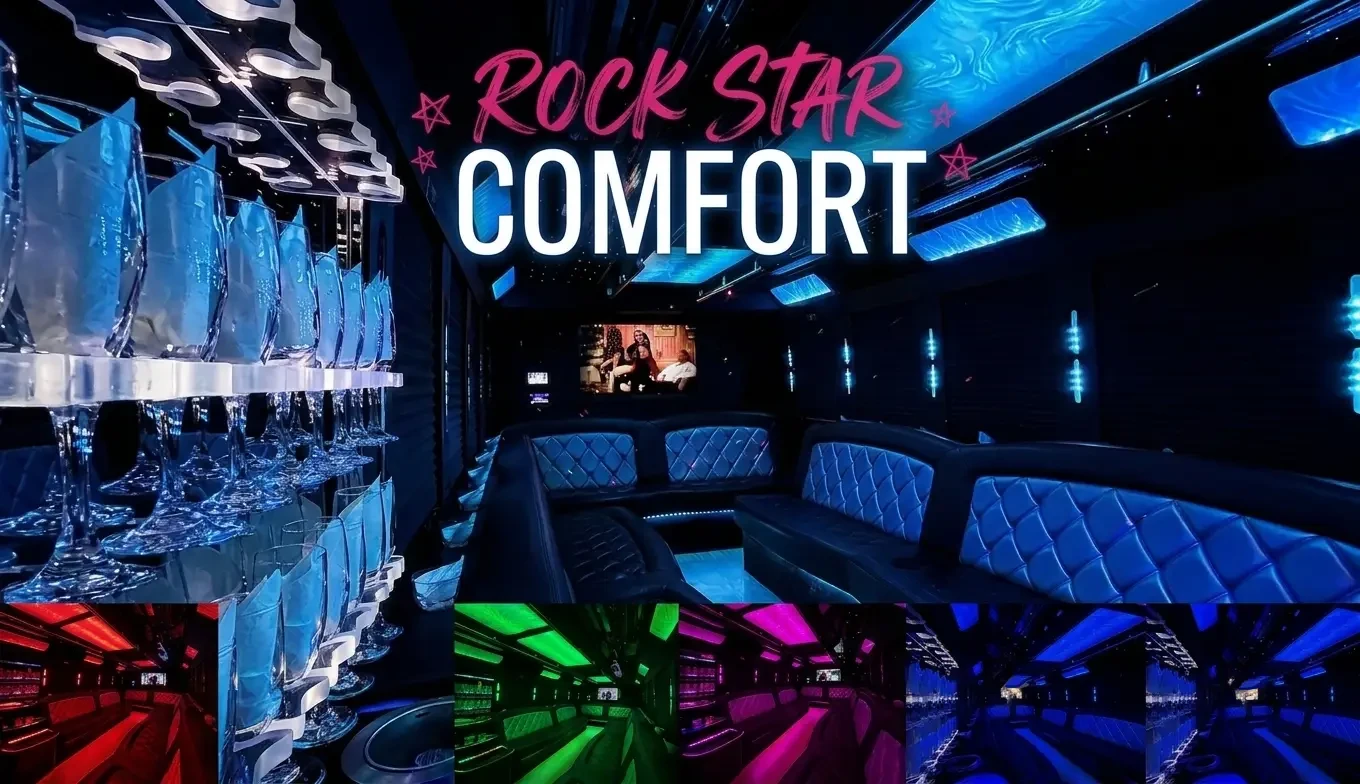 Passengers enjoying concert party bus rental in Toronto
