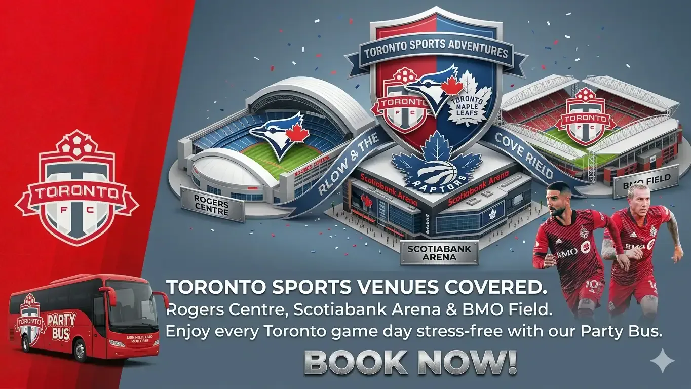 Group traveling in a luxury party bus to all Toronto sports venues